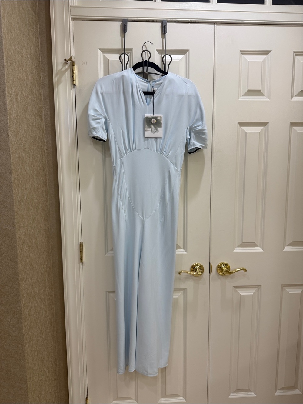 Victoria Beckham Pale Blue Maxi Dress with Puff Sleeves